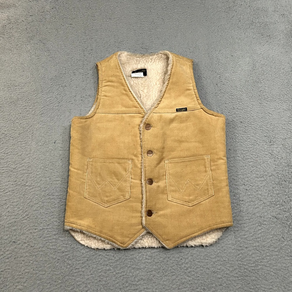 Vintage Wrangler Vest Mens Small Brown Corduroy Coachella Made In USA